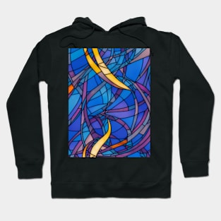 Stained Glass design pattern, seamless, bluish tone, geometrical, abstract design. Hoodie